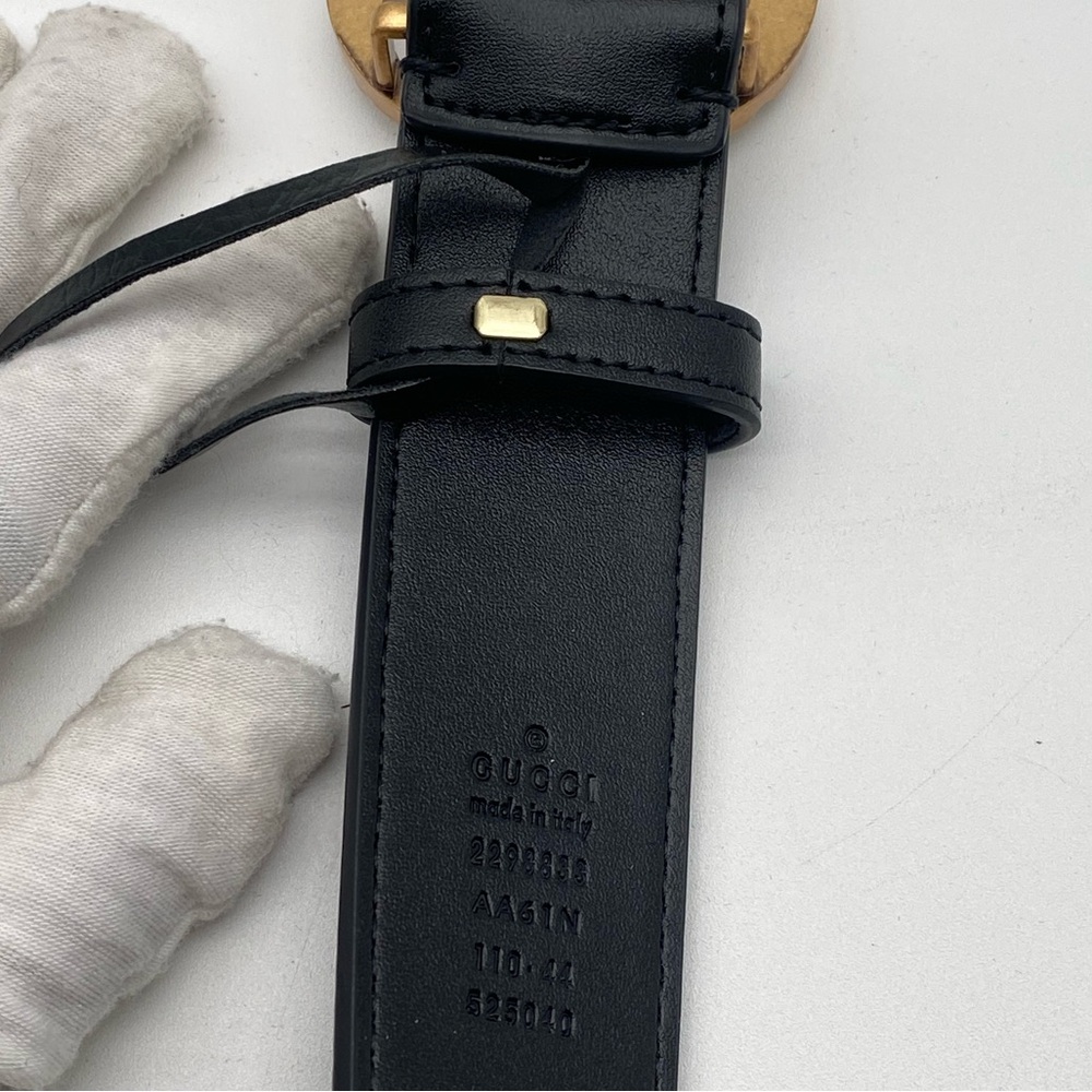 Gucci Black Leather Rhinestone Crystal GG Marmont Buckle Belt 110 XL W/ Box - Picture 13 of 14
